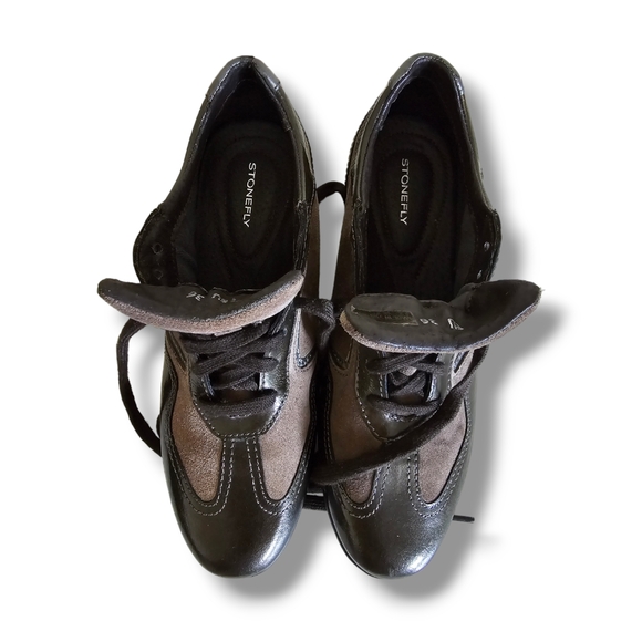 STONEFLY Women's Brown Patent Leather/Suede  Sneaker Wedged Shoes - Picture 12 of 16